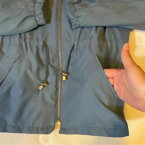 VGT GIACCA Jacket Hooded Front Pockets Drawstring Waist Light Blue Size L - Picture 10 of 16